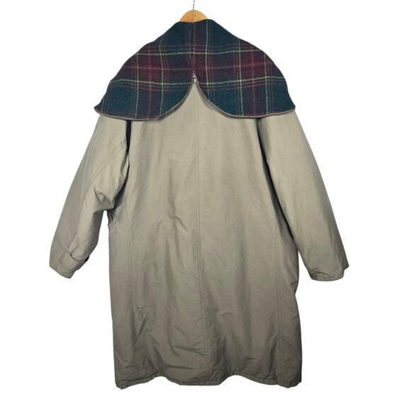 Vintage Polo Ralph Lauren Coat Mens XL Olive Hooded Parka Plaid Wool Cape 90s - Picture 6 of 15